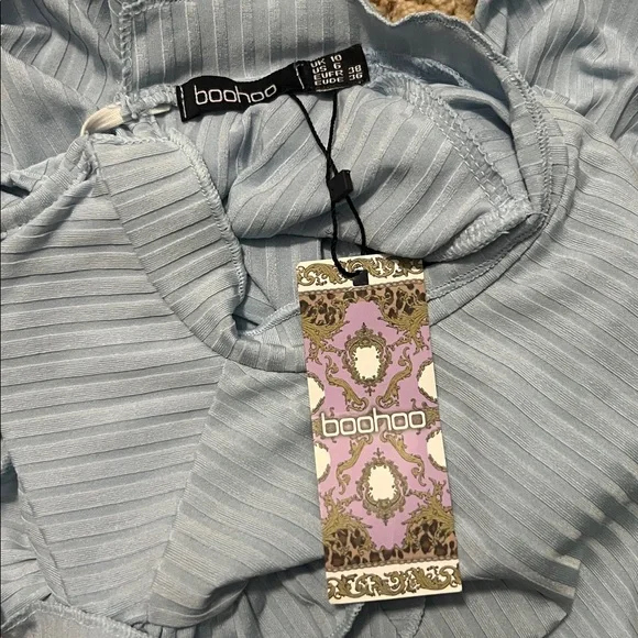 Elegant light blue Ribbed Bodysuit - Picture 2 of 2